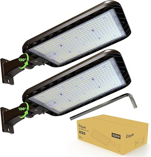 Luces LED de estacionamiento de 300 W, 45000 lúmenes, 5000 K, luces de calle ajustables con fotocélula del atardecer al amanecer, 100-277 V, IP65,