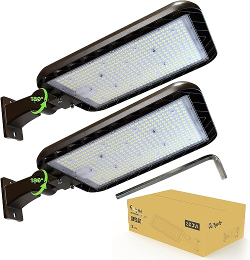 Glitgate Led Parking Lights 300W, 45000Lm, 5000K, Adjustable Arm Street Mount, With Photocell From Dusk To Dawn, 100-277V ...