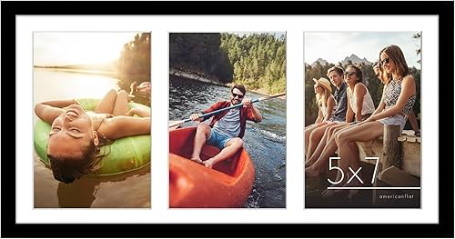 Americanflat Marco de fotos de collage de 8 x 16 pulgadas con tres pantallas de 5 x 7 pulgadas en color negro madera compuesta con vidrio