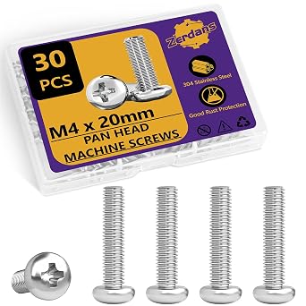 30Pcs M4x20mm Phillips Pan Head Machine Screws Kit 304 SS for DIY