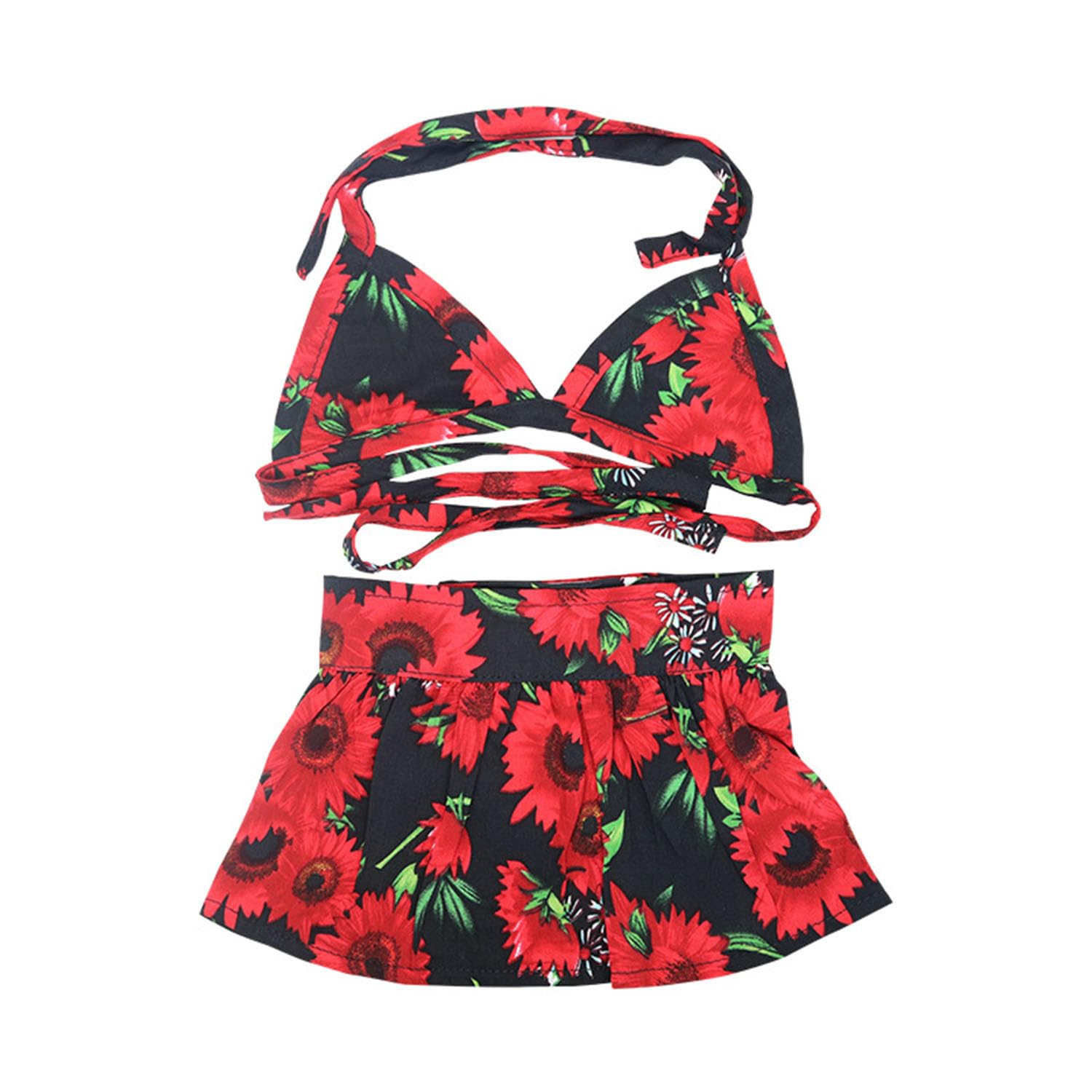 Dog Bikini Swimsuit Summer Puppy Bathing Dress Beach Clothes Cat Costume for Puppy Dog Cat Red Sunflower M