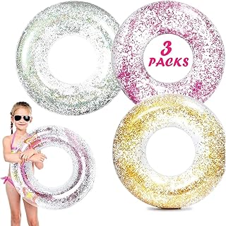 Pool Floats for Kids - Inflatable Swimming Pool Floating Rings - Summer Fun Glitter Swim Tube Toddler Baby Pool Floaties - Summer Outdoor Beach Water Toy Floats Party Supplies-3 Pack