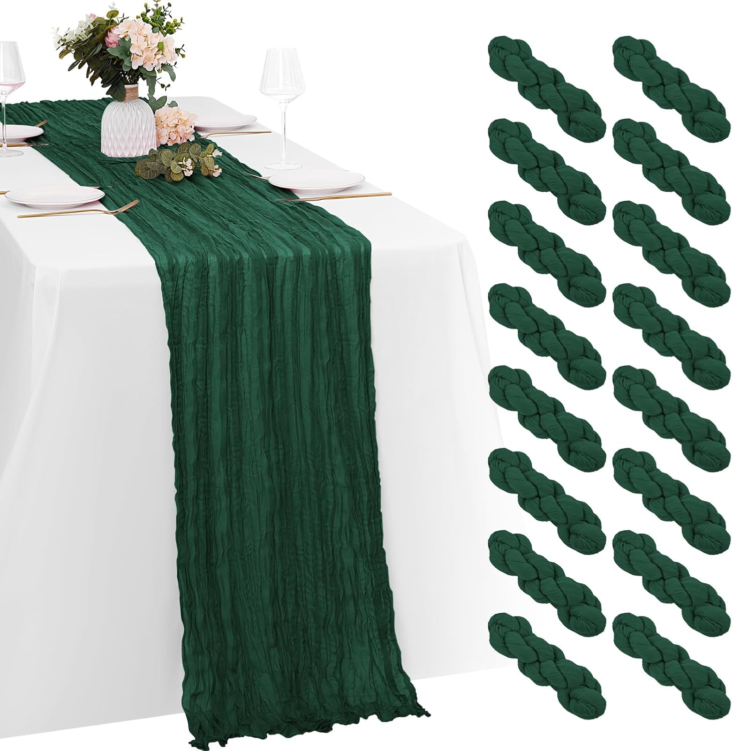 16 Pack Baby Blue Cheesecloth Table Runners 20x120 Inch Gauze Table Runner 10FT Easter Cheese Cloth Table Runner Rustic Sheer Runner for Wedding Baby Shower Birthday Party Table Decor