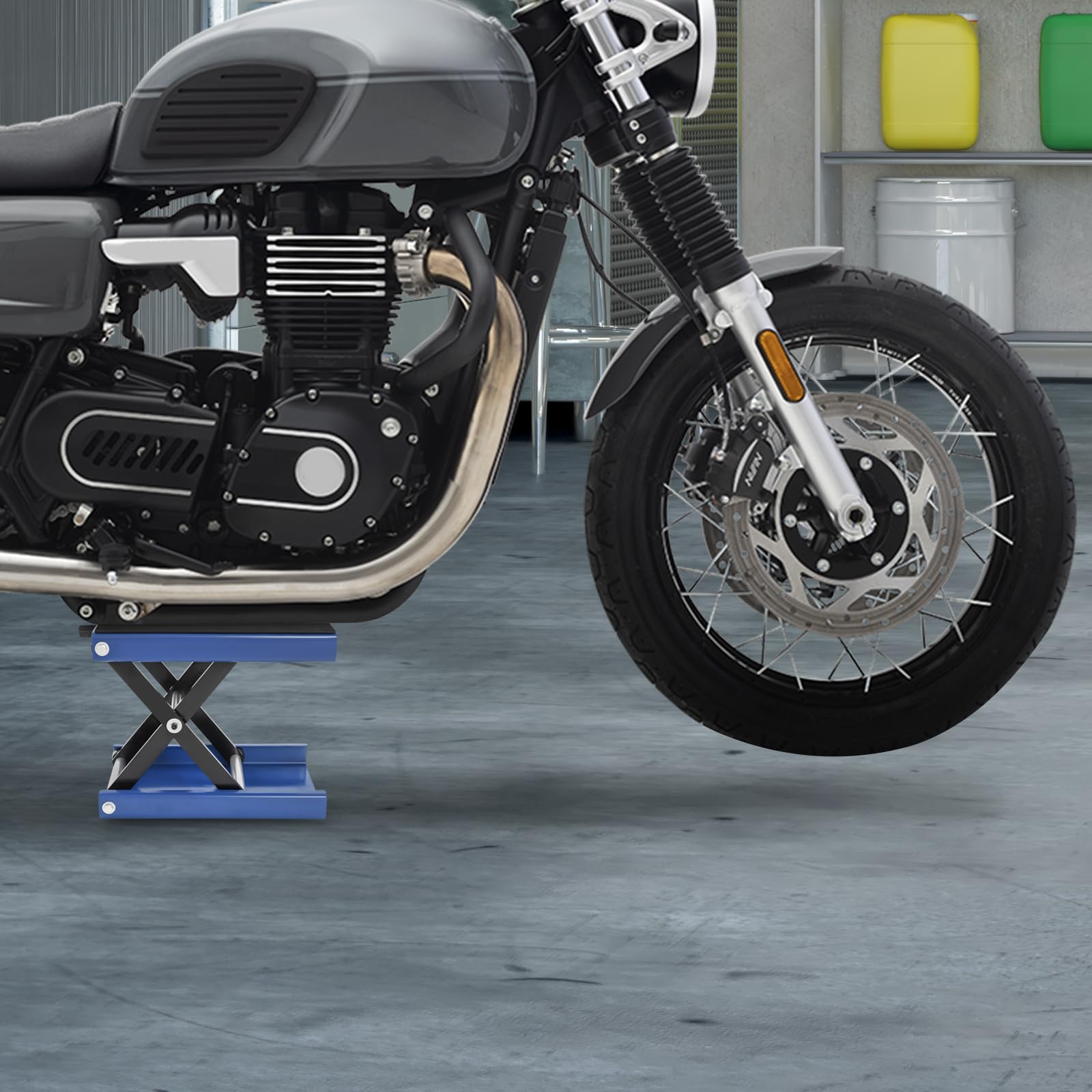 Podnośnik motocyklowy z regulacją wysokości 9,3-35 cm – nośność 500 kg, składany podnośnik motocyklowy do wymiany opon i konserwacji z antypoślizgową platformą (niebieski)