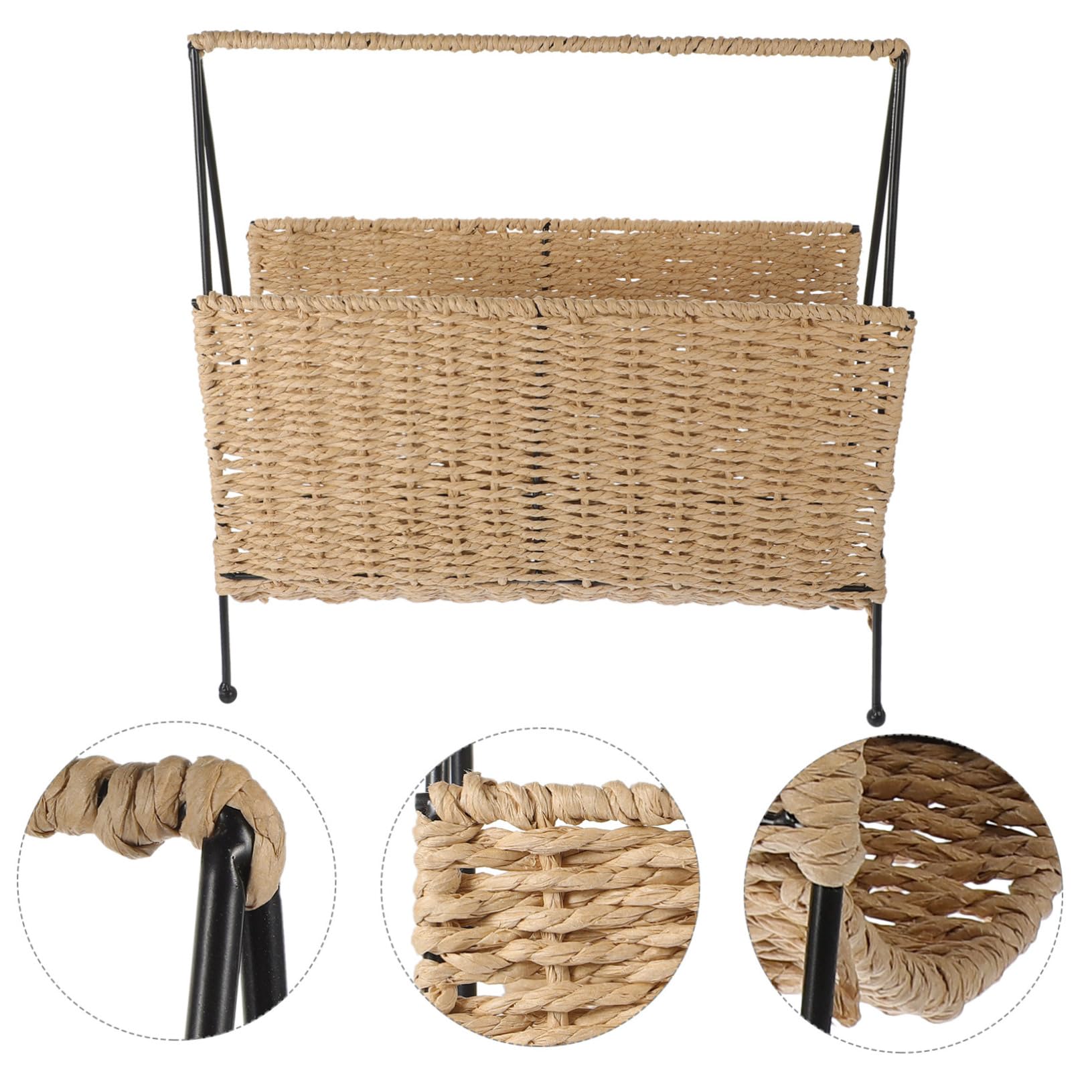 Vintage Gray Wicker Magazine Holder, Wicker Magazine Basket, Coastal Decor, Rattan Furniture