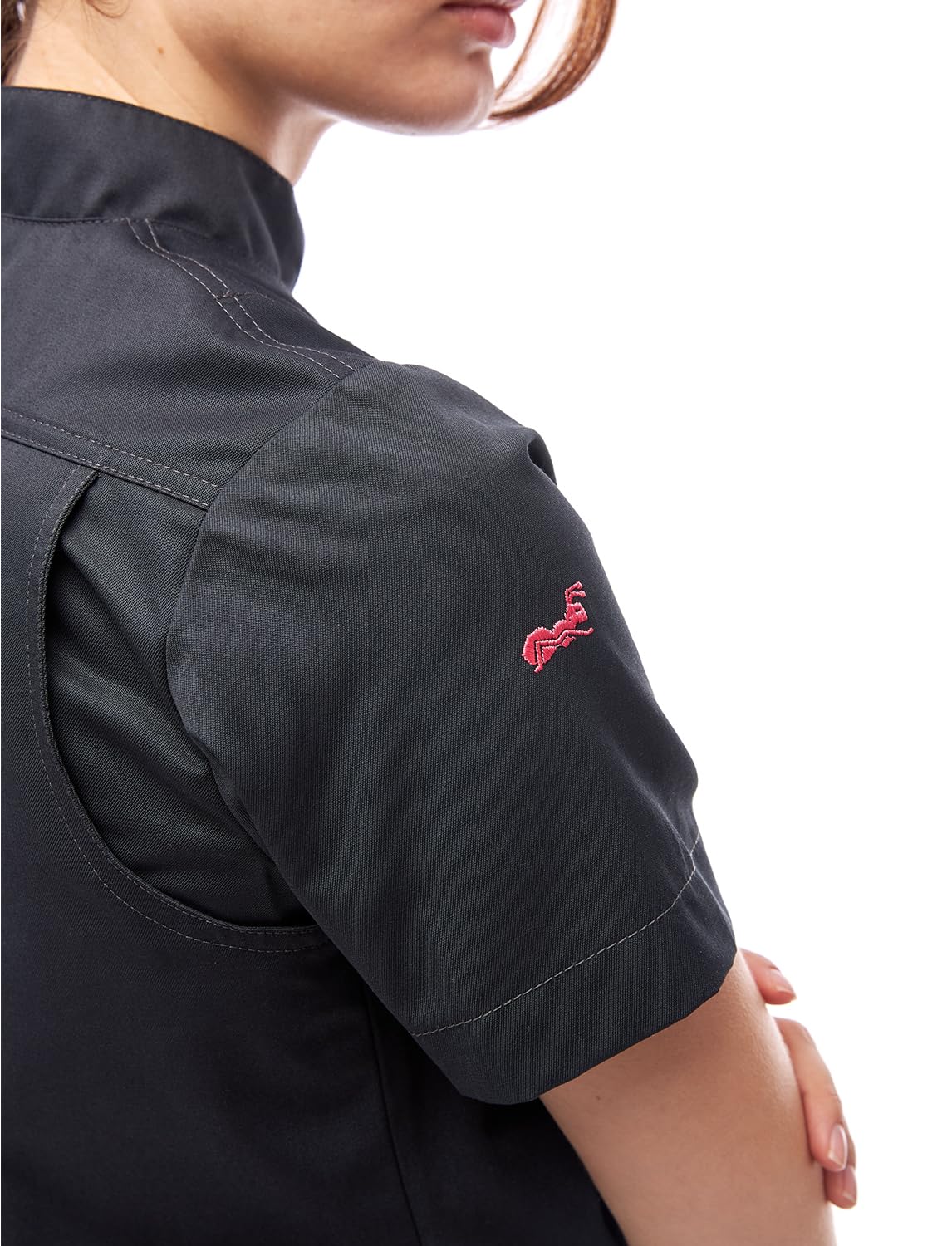 strongAnt Veste de cuisine pour femme à manches courtes ou longues avec boutons sphériques en coton, easyClean. uniforme de cuisinier, veste de boulanger