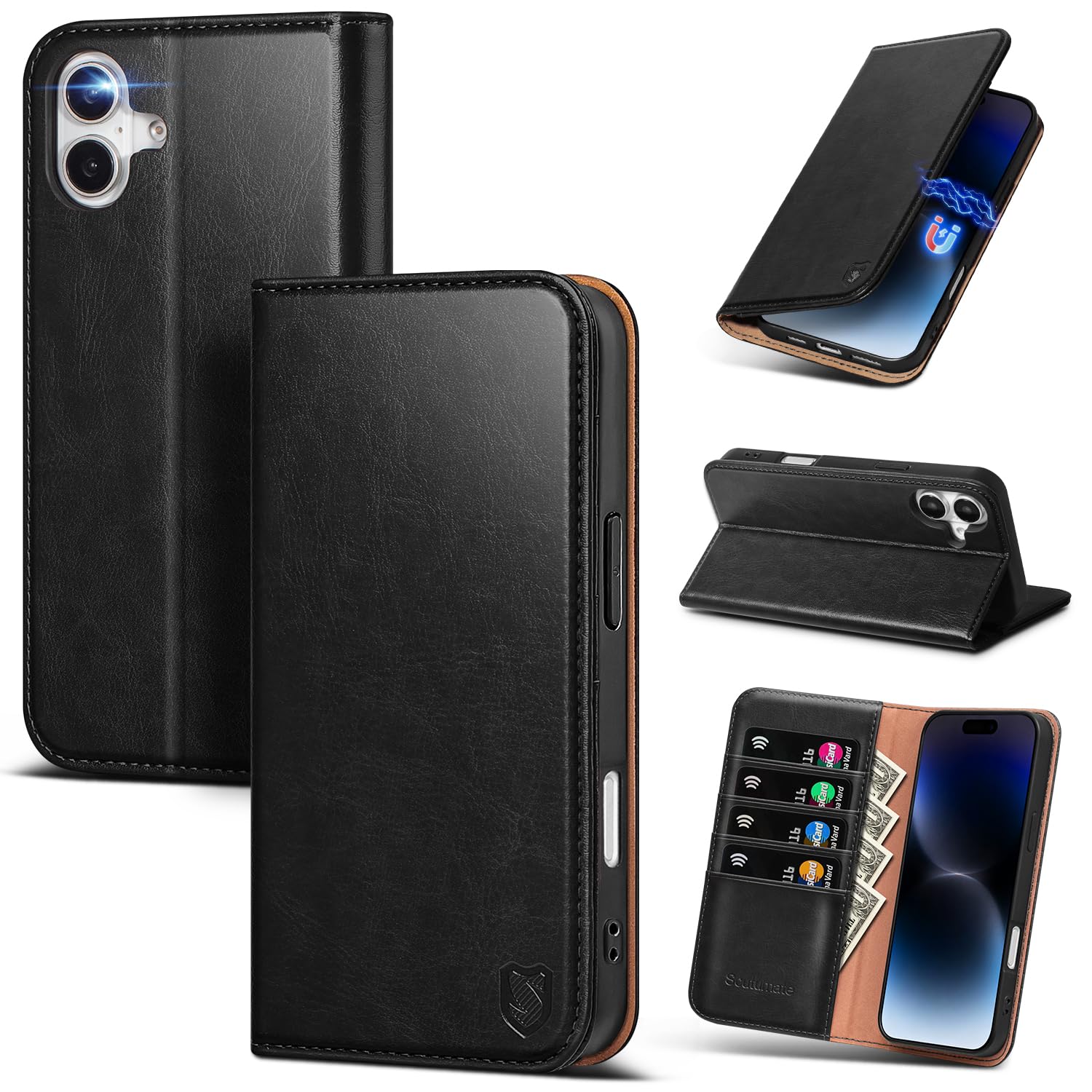 Custodia a portafoglio compatibile con iPhone 16 Plus con porta carte di credito [4 slot per schede] cavalletto [blocco RFID] custodia protettiva a portafoglio in pelle PU antiurto per Apple