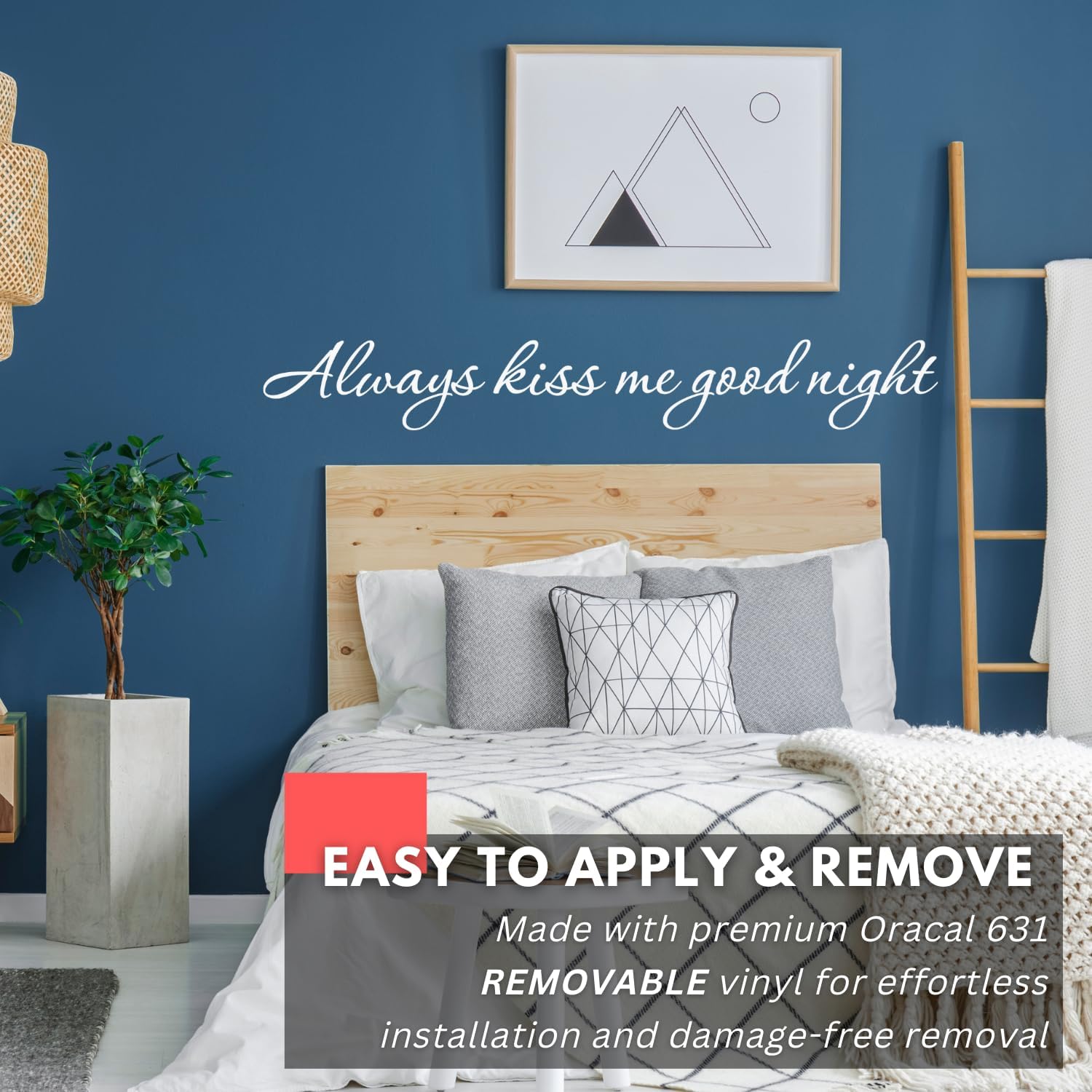 My Vinyl Story - Always Kiss Me Good Night - Inspirational Wall Decal Sticker Quotes Vinyl Art Love Words Sayings Decor Over the Bed room Bathroom Possitive Affirmation, Removable (Black, 60x9 inches)