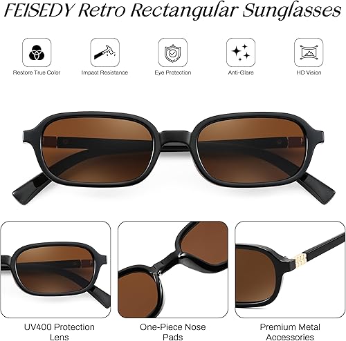 Miniatura 6 de FEISEDY Gafas de sol rectangulares retro para mujeres y hombres, 90, pequeñas, vintage, a la moda, cuadradas, B0282