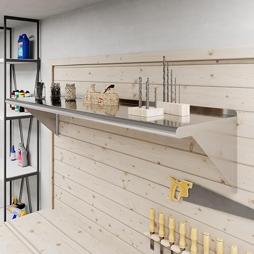 Vista 109 de AmGood Estante de pared de acero inoxidable de 60 pulgadas de largo x 8 pulgadas de profundidad Certificado NSF Estantería de metal