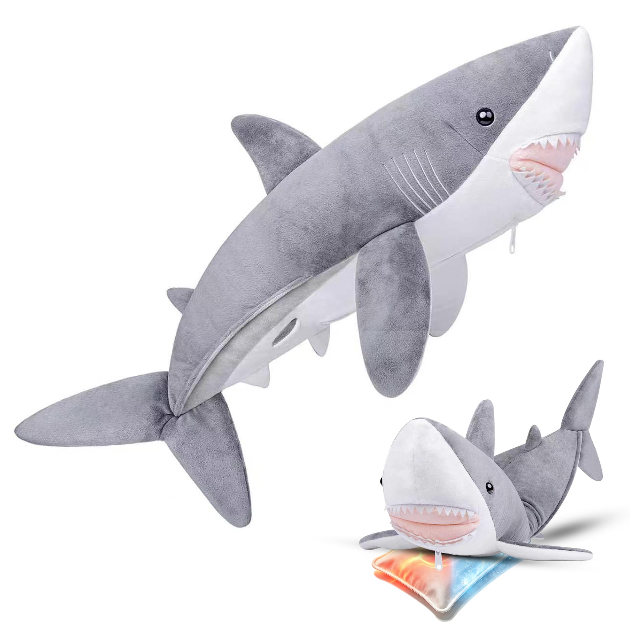 Jouet en Peluche lesté Requin Animal Micro-ondable Mignon Super Doux Oreiller Poupée de Compagnie Chaud ou Froid Cadeau pour Tous Les âges Enfants Adolescents et Adultes 75cm 4,4 LB
