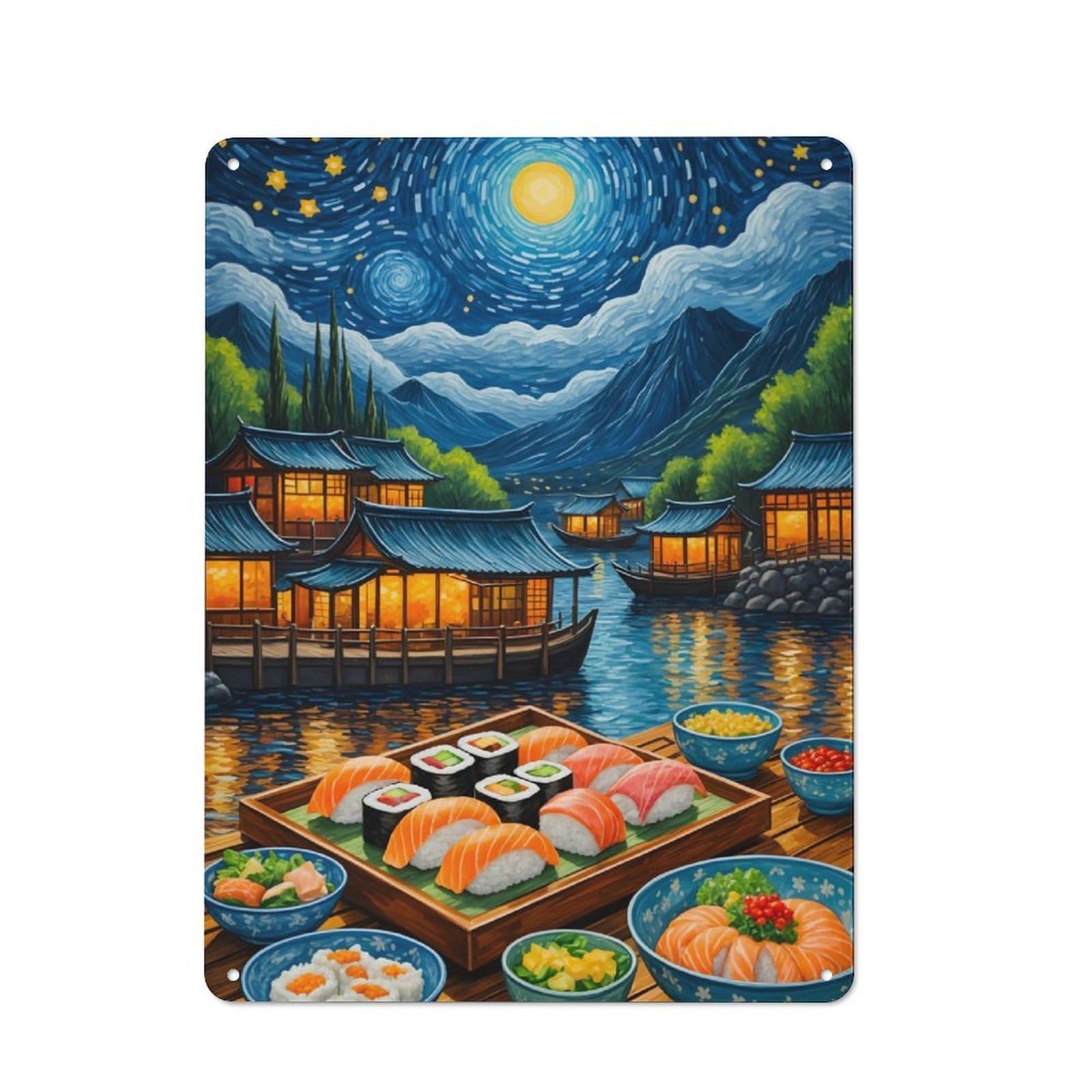 Junmoney Sushi Starry Night Metal Wall Plaque 40X30cm, Classic Retro Room Decor For Bedroom, Office, Home Bar Or Dining Room