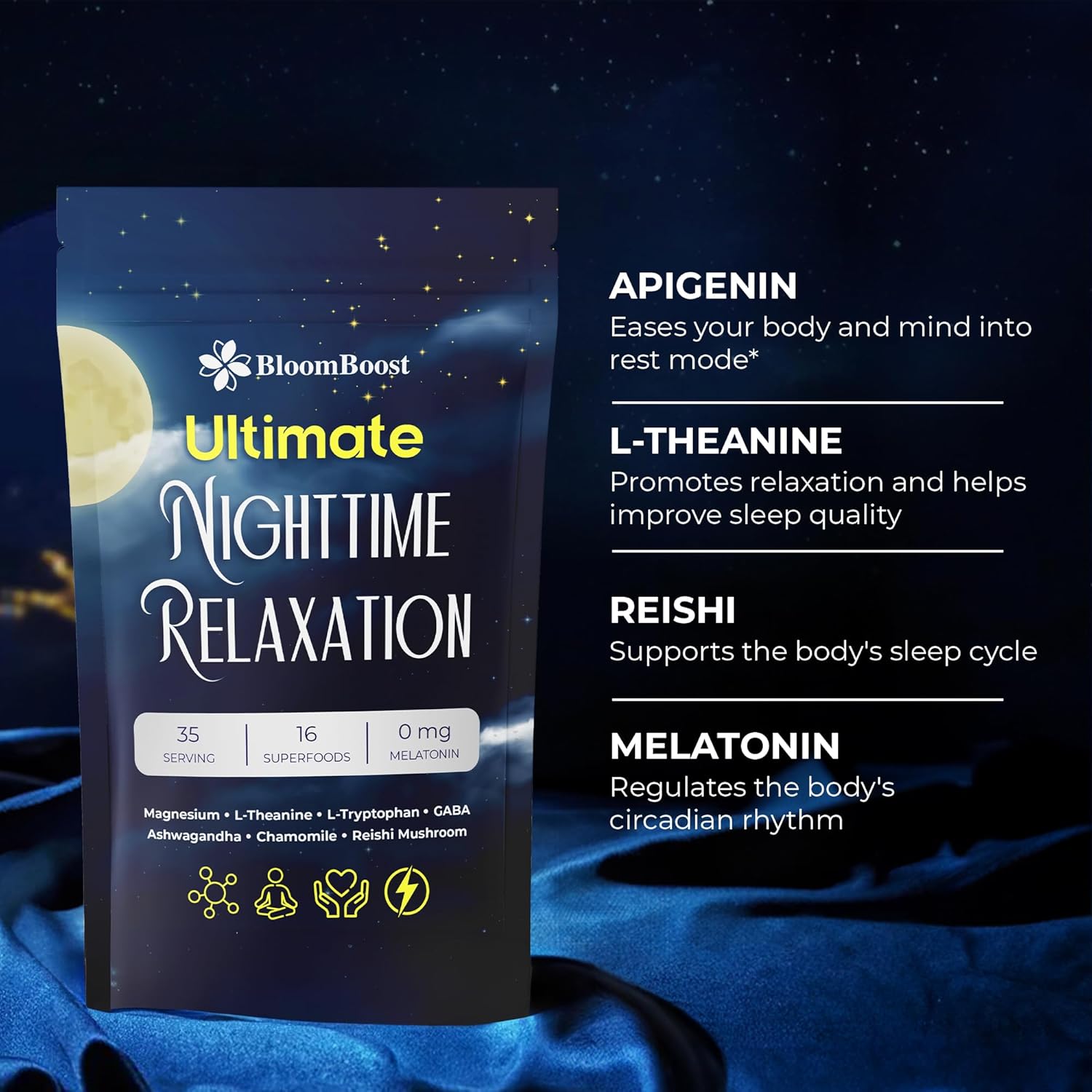 Magnesium Glycinate Powder, Upgraded Formula with Vanilla Coconut Powder, GABA, L-Theanine, Ashwagandha and Chamomile, Natural Berry Flavor - Perfect for Evening Wind-Down & Cozy Nights - Image 6