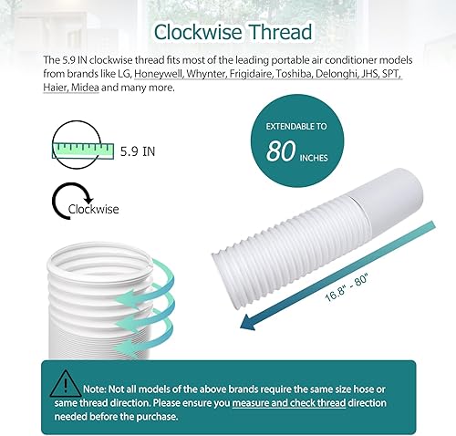 Miniatura 6 de Manguera universal de ventilación de aire acondicionado  5.9 pulgadas de diámetro, 80 pulgadas de longitud, rosca en el sentido de las agujas del