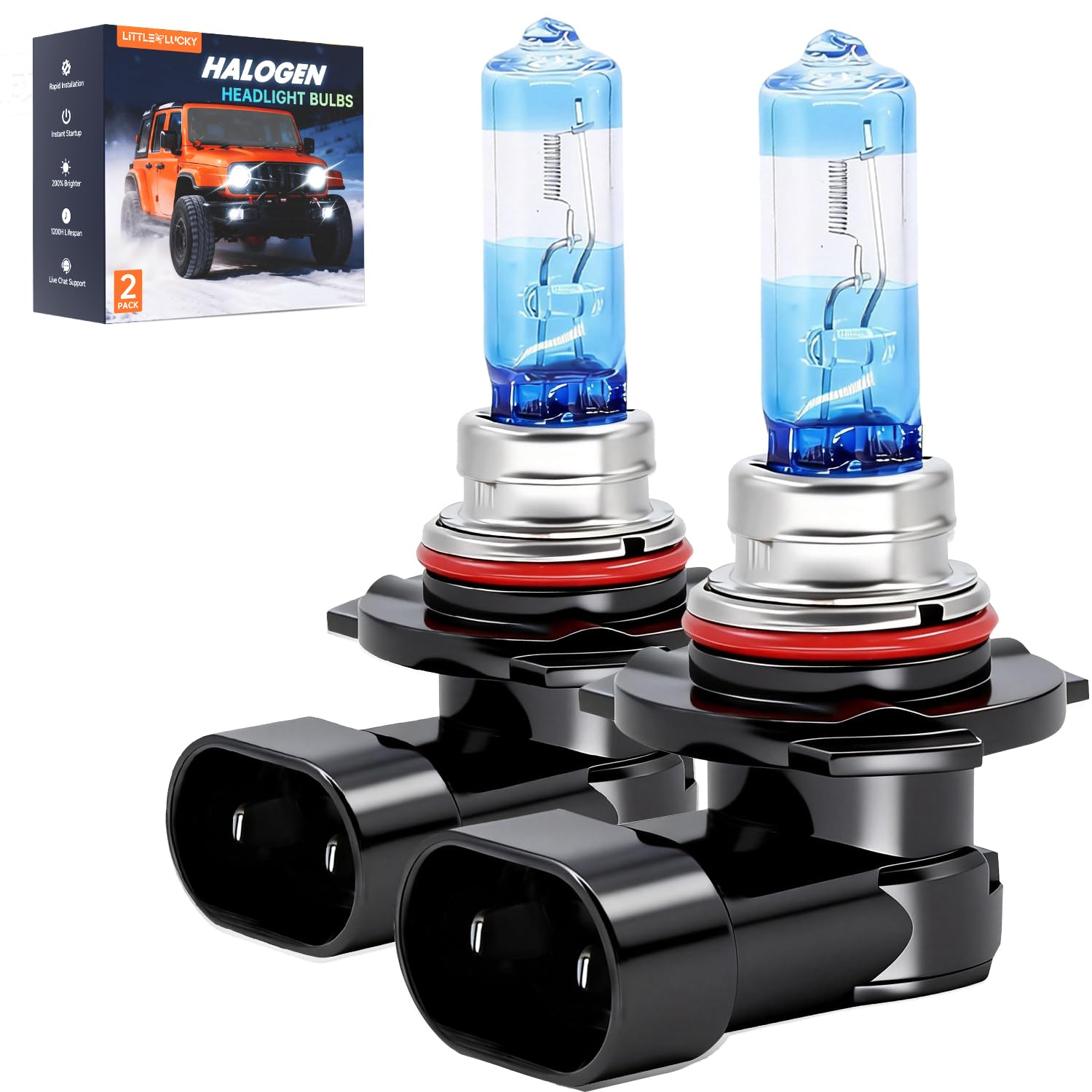 littlelucky 9005/HB3 Halogen Bulbs, 3800k Warm White Light, 300% Brighter, High Performance 12V/60W Halogen Light for High/Low Beam Replacement Bulb, 1200H Lifespan, Plug&Play 2 Pack