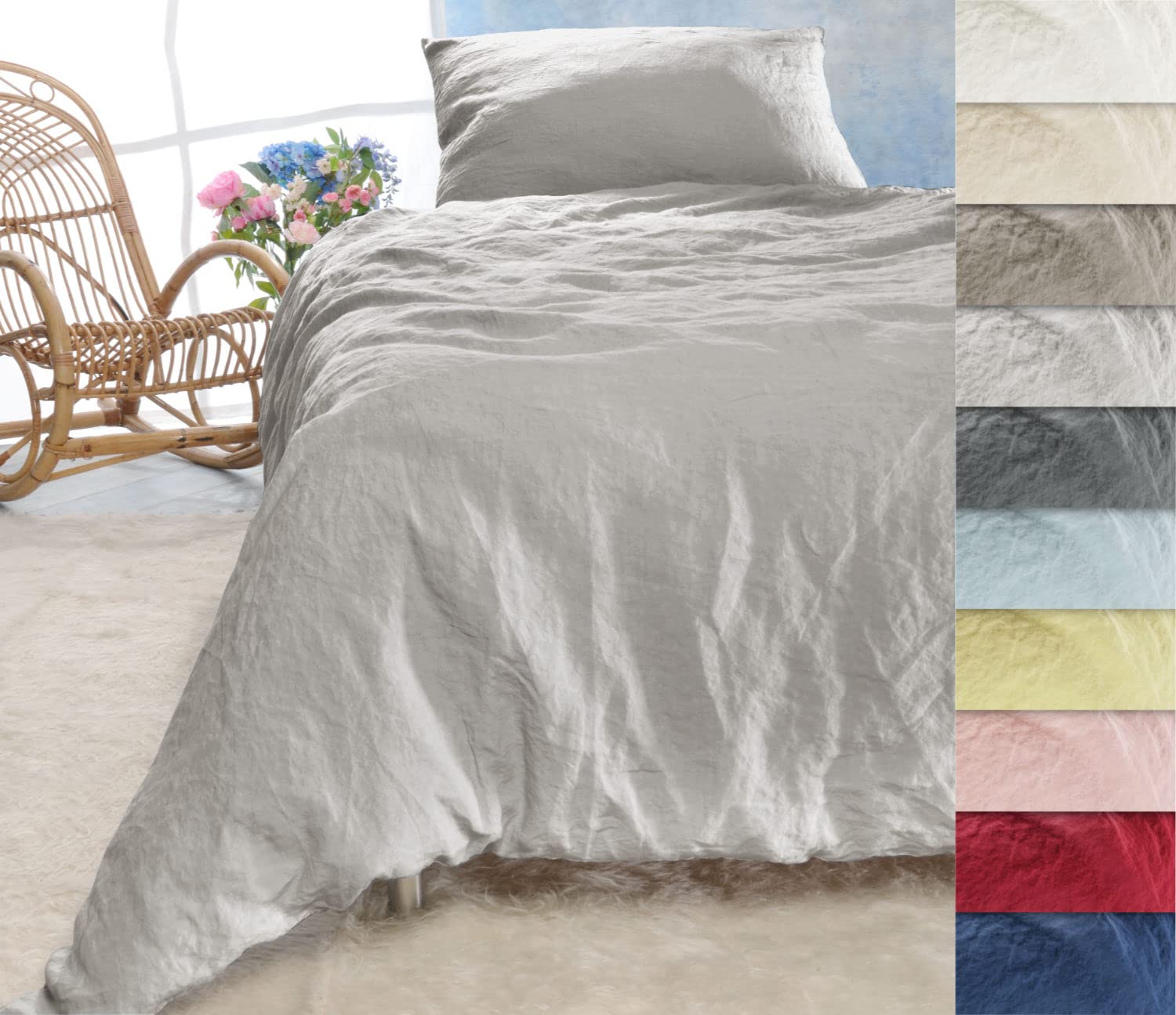 Wohnen & Accessoires GmbH & Co. KG Leinen-Bettwäsche-Set Sintra 100% Leinen aus Portugal, 2-teilig Bettbezug und Kissenbezug (2tlg. 135x200cm + 40x80cm, Platingrau)