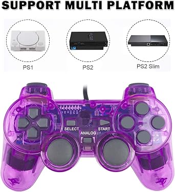 RtwrsudPS2 有線コントローラー 1個パック ダブルショック ゲームパッド Playstation 2コンソール対応 P2 有線透明ゲームパッド PS2 コンソール デュアル ショック デュアル モーター透明色色します ホワイト,1
