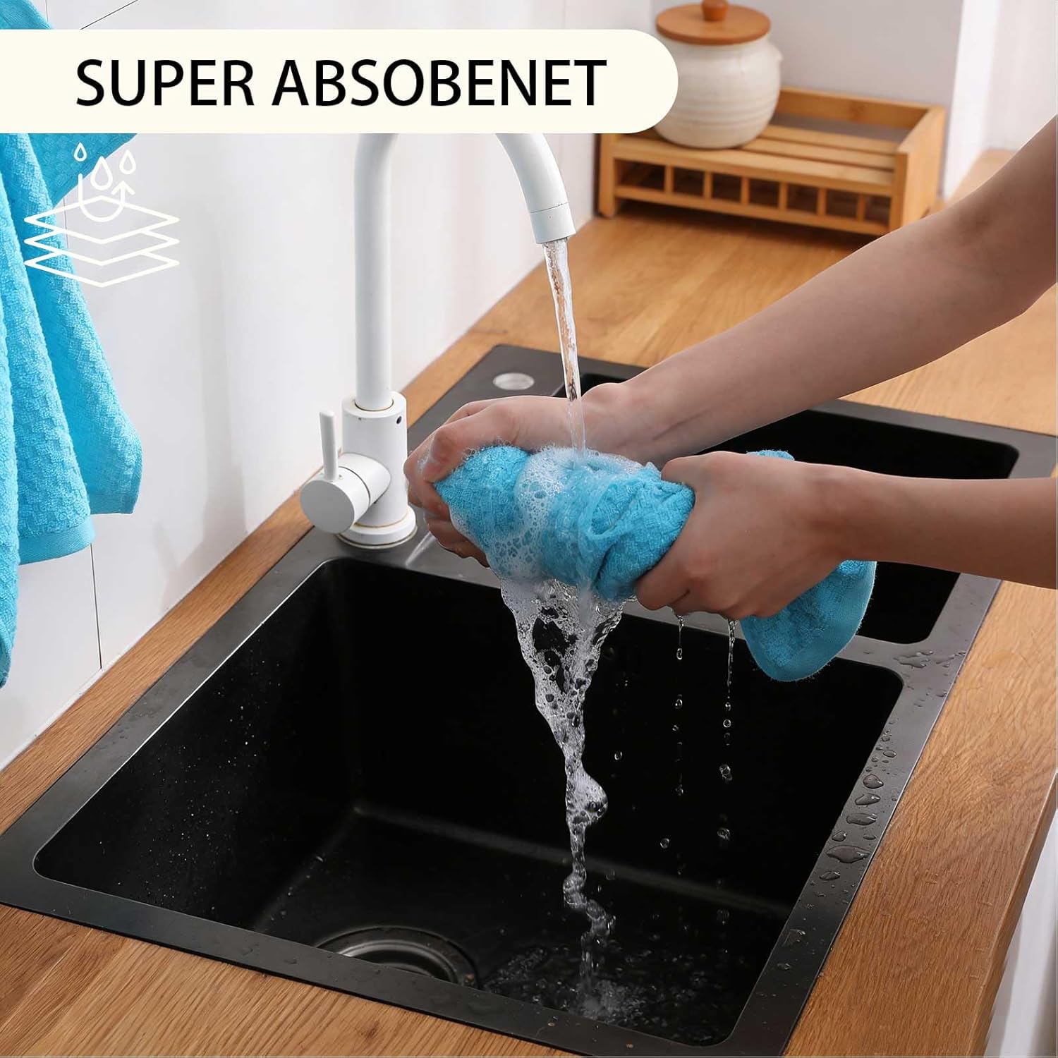 8 Pack 100% Cotton Kitchen Towels and Dishcloths Sets, 16 x 25 Inches and 13" x 13" Dish Towels for Kitchen, Super Soft and Absorbent Kitchen Towels Set - Image 7