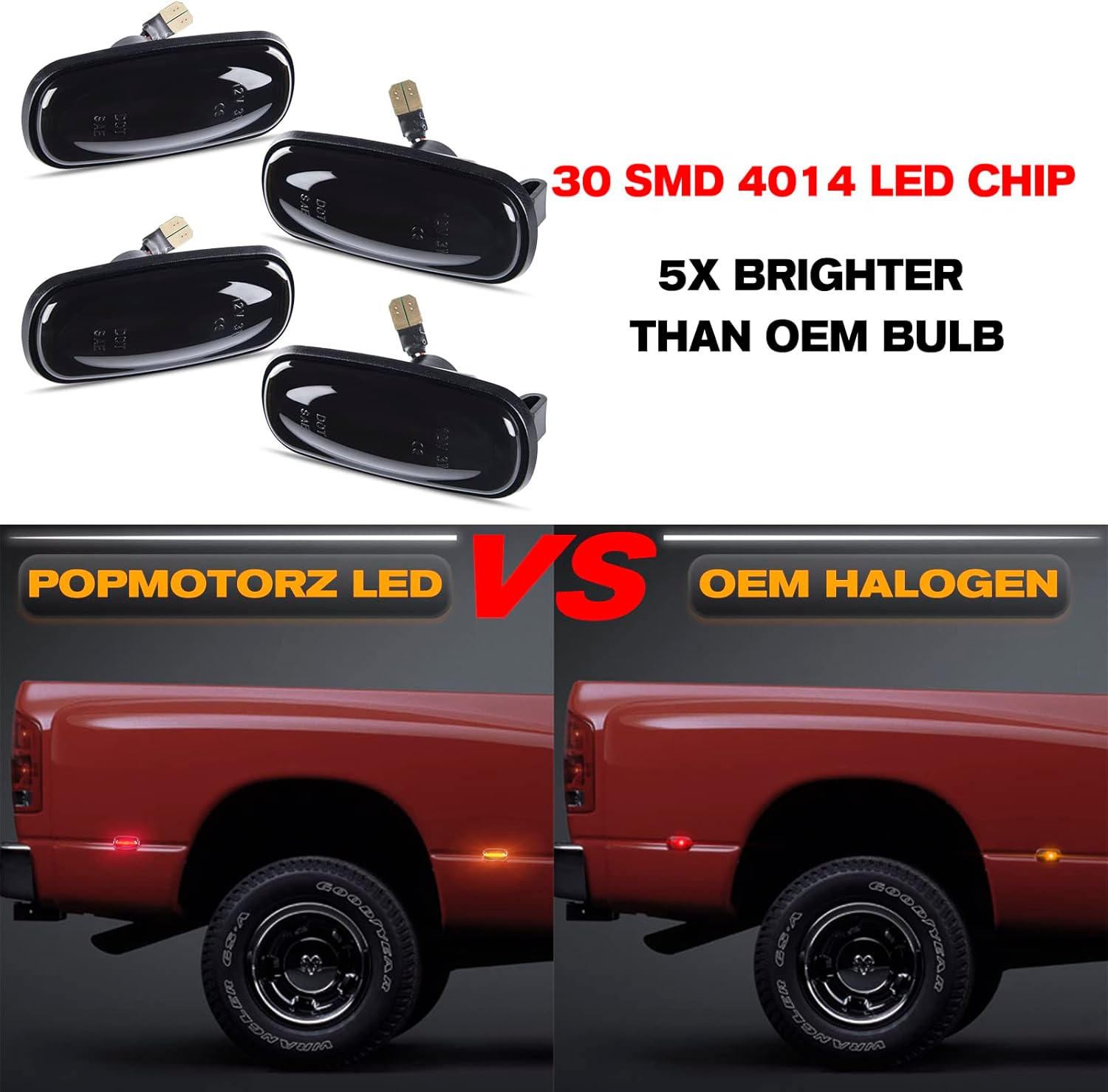 POPMOTORZ 4Pcs LED Fender Side Marker Light Rear Bed side marker Lamp Assembly Compatible for 2003-2009 Dodge RAM 2500 3500 SLT ST TRX4 Sport Laramie Front/Rear Double Wheel Side Marker Light