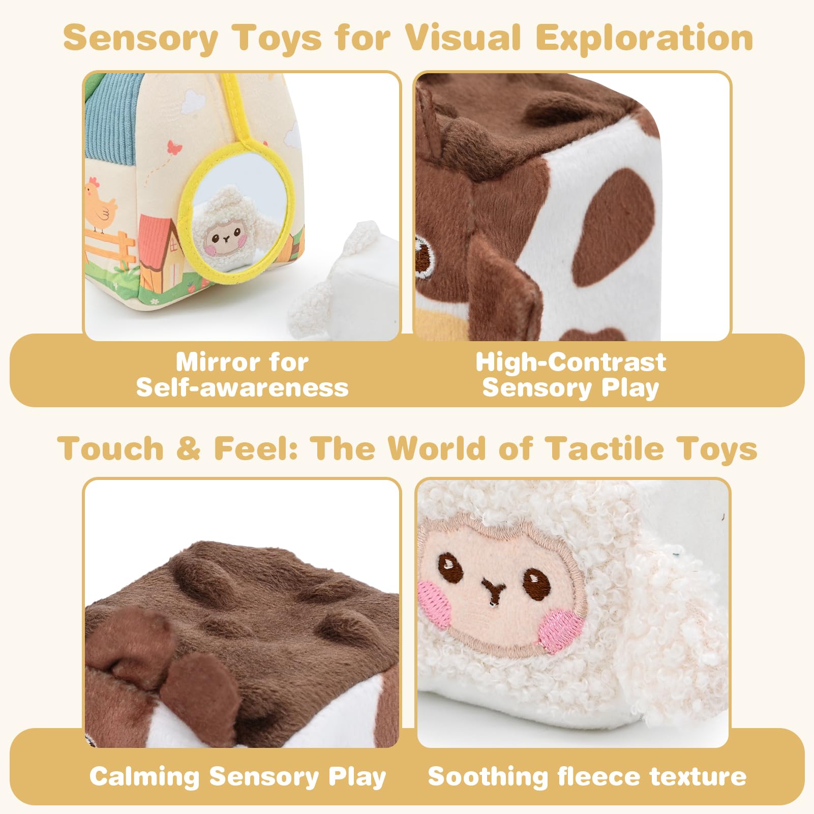 FLEXTRIX Baby Toys 6-12 Months, Farm Animals with Barn, Rattle, Crinkle Paper, Mirror - Image 3