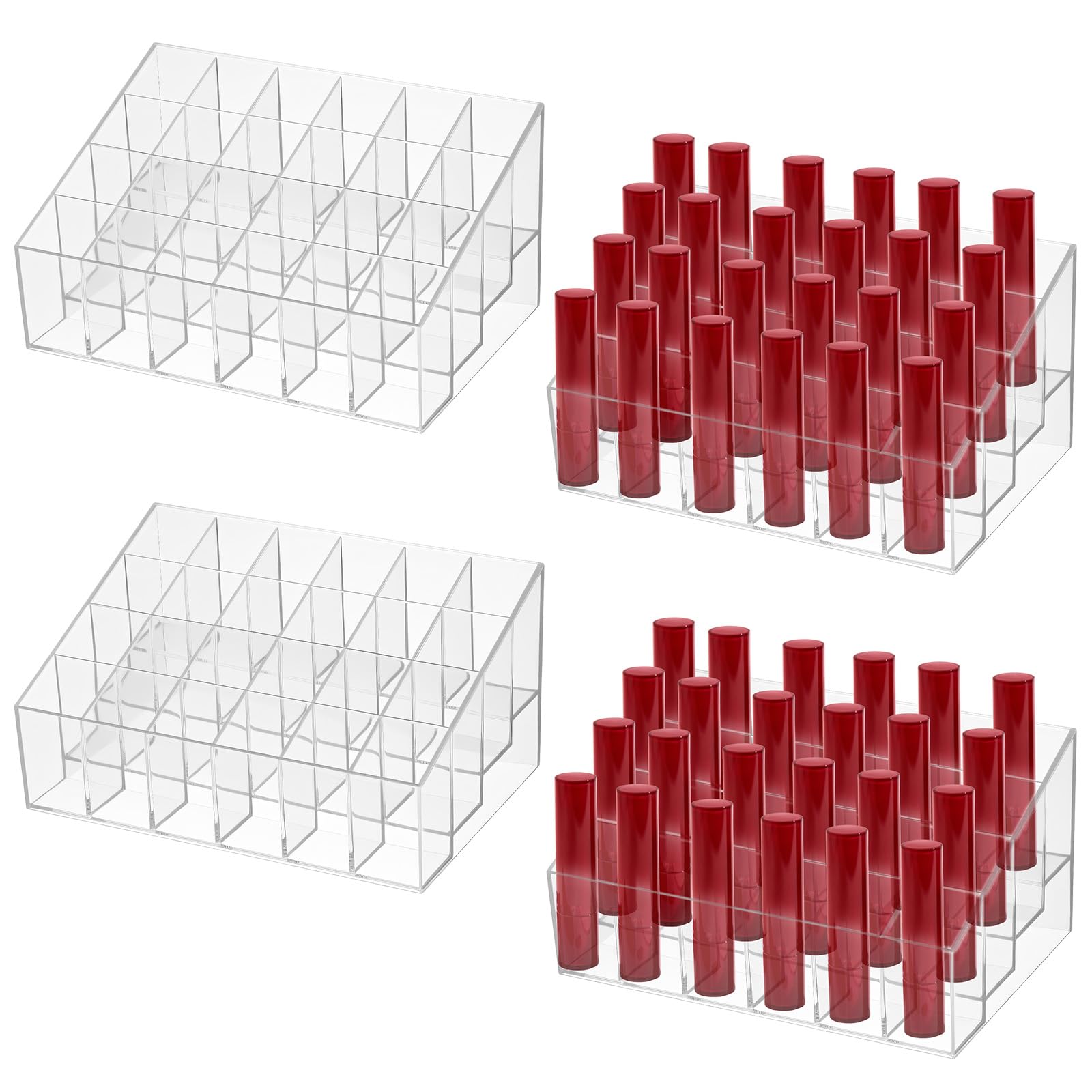 Photo 1 of **1 HAS MINOR DAMAGE*** MAQUITA 4 Pieces Lipstick Holder Organizer 24 Slot Acrylic Lipstick Makeup Organizer Case Display Stand Storage Box for Lipsticks Lipgloss Brushes Cosmetics