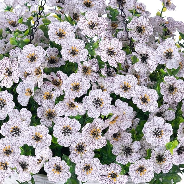 HyeFlora Artificial Fake Hanging White Flowers Plants Basket for Outdoor Outside Fall Winter, Faux Silk Daisy UV Resistant Look Real for Christmas Porch Patio Balcony Home Yard Decoration - Image 7