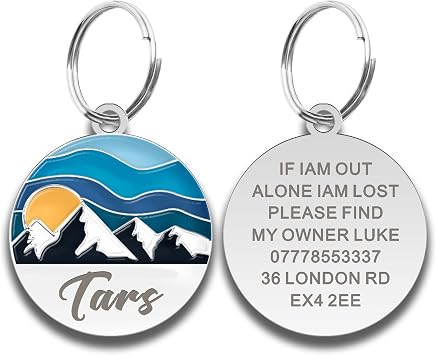 Dog Tags Personalized for Pets Colorful Dog Name Tag Custom Dog Tags for Pets Cat Tag Double Side Engraved ID Tags for Pet Doggy Kitten Kitty Puppy Round-Blue Mountain