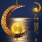 Mom Gifts for Mothers Day Solar Wind Chimes Gifts for Mom Gift for Women Mom Grandma Moon Wind Chimes Outdoor Decor Crackle Glass Ball Wind Chime Garden Christmas Decor Hanging Waterproof