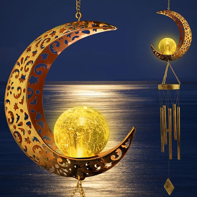 Cadeaux de maman pour les mères Jour solaire vent Chimes Cadeaux pour maman Cadeau pour les femmes Maman Grand-mère Lune Vent Chimes Extérieur Décor Balle en verre Crackle Vent Chime Jardin Décor de Noël Pendentif Imperméable