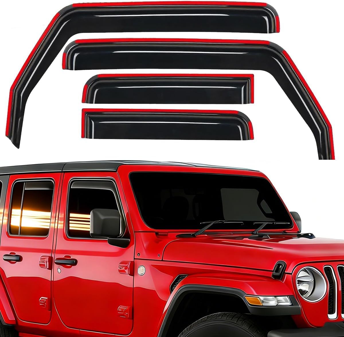 in-Channel Window Rain Guards Compatible with Jeep Wrangler JL/Jeep Gladiator 2018 2019 2020 2021 2022 2023 2024 2025, Extra Durable 4 Door Window Visors Vent Deflector，Exterior Car Accessories
