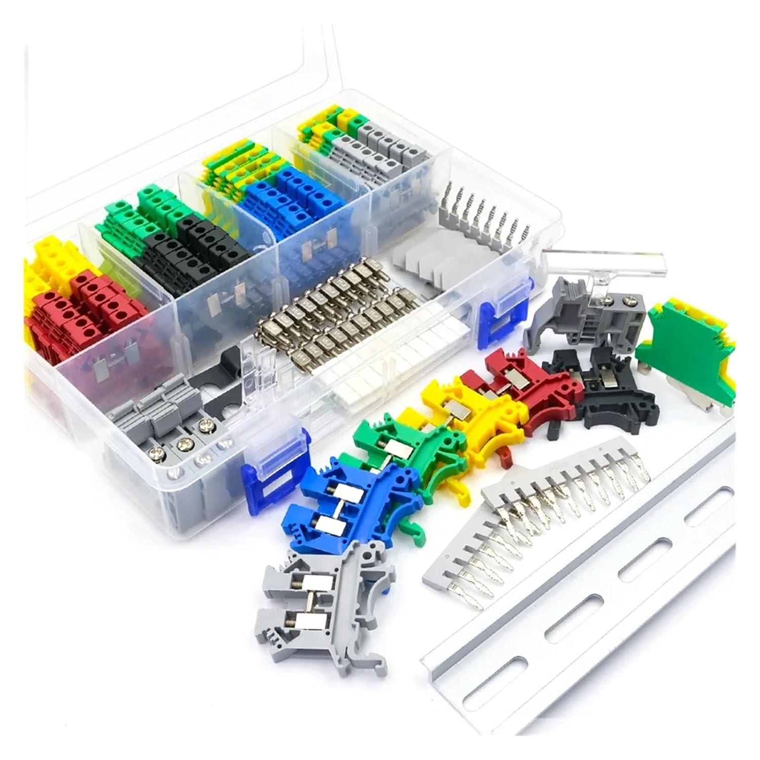 UK2.5B 12AWG Screw Clamp End Cap Stop Insert Jumper Bridge Marking Strip Assembly Kit Combination DIN Rail Terminal Block Kit