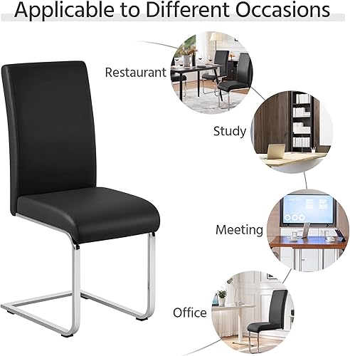 Miniatura 51 de Yaheetech Juego de 2 sillas de comedor modernas tapizadas de piel sintética con respaldo alto y patas metálicas cromadas para cocina, sala de estar,