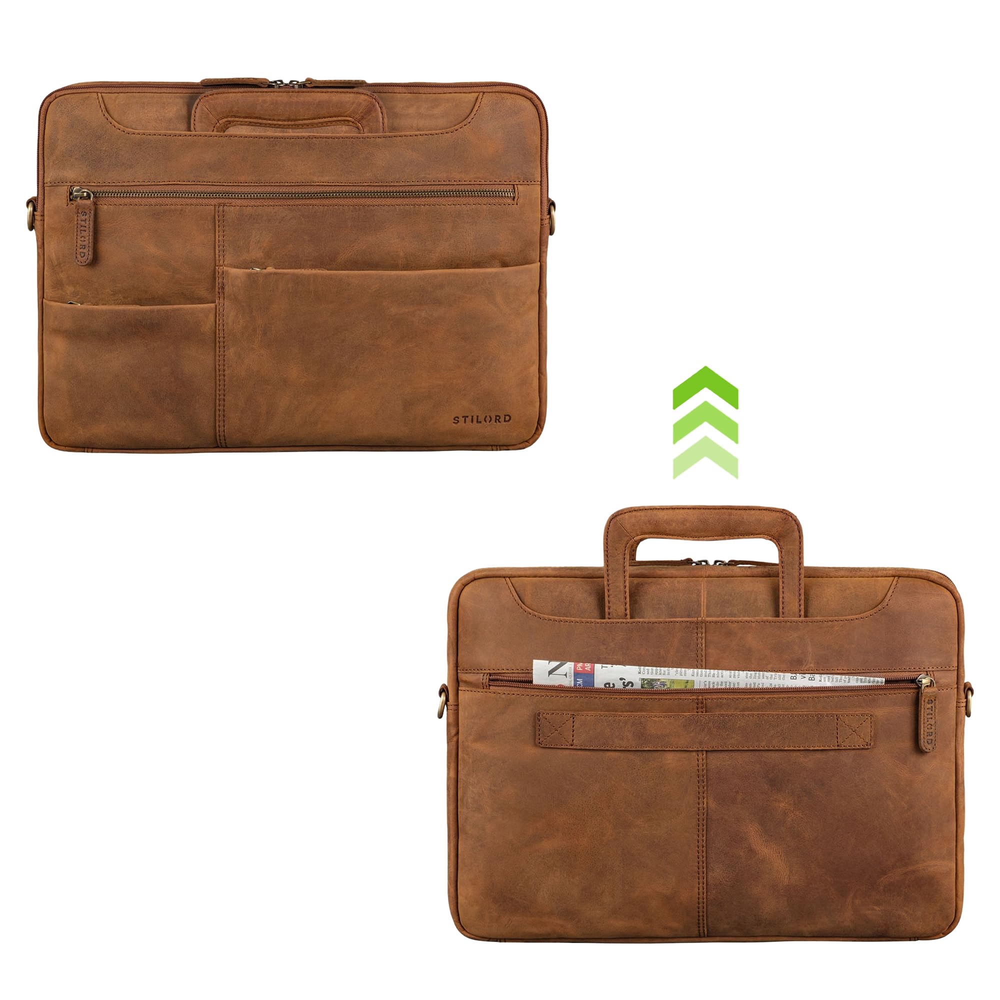 STILORD 'Farleigh' Maletin Portatil Compacto Cuero Bolso Hombre para Trabajo Negocios Viaje Funda ordenador Portatil 15.6 Pulgadas de Piel Auténtica