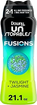 Downy Unstopables Fusions Scent Duos Laundry Scent Booster Beads, Twilight and Jasmine Scent, 21.1 OZ, 24hr non-stop freshness with 2 in 1 dual scent laundry scent beads