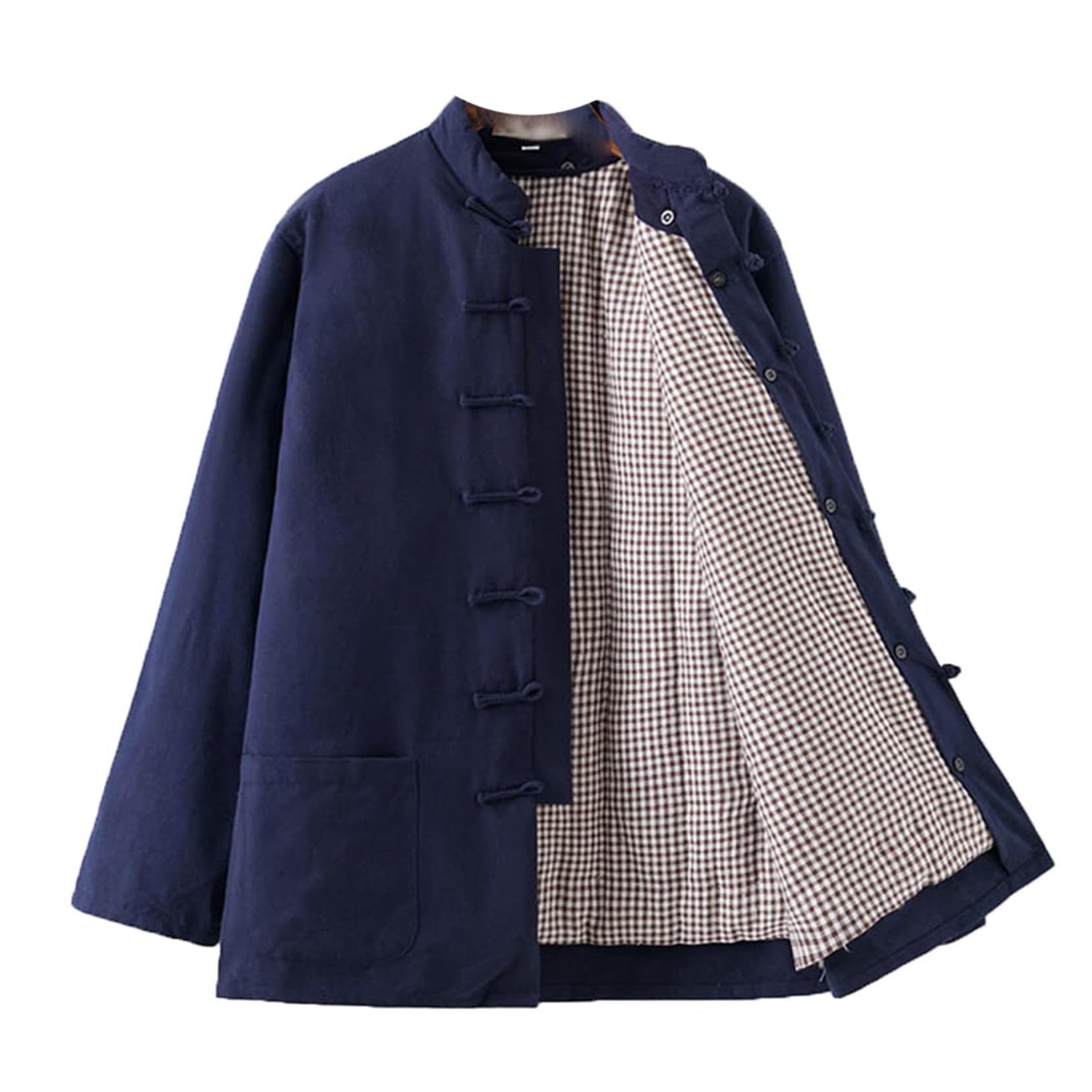Traje Tang, Uniforme de Tai Chi de invierno, chaqueta de traje de grueso desmontable, tela áspera vieja de algodón, ropa cálida de Kung Fu chino for hombres(Blue_3XL)