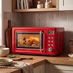LDAILY 0.7Cu.ft Rétro four micro-ondes, 700W Micro-ondes Compact de comptoir avec 5 Niveaux de puissance, Menus de cuisine automatique, Table tournante en verre, Serrure enfant & Table tournante en verre pour appartement, Dorm (Or)