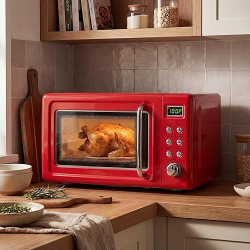 Miniatura 11 de LDAILY Horno de microondas pequeño retro de 0.7 pies cúbicos, microondas compacto de encimera de 700W con 5 niveles de potencia, menús de cocción