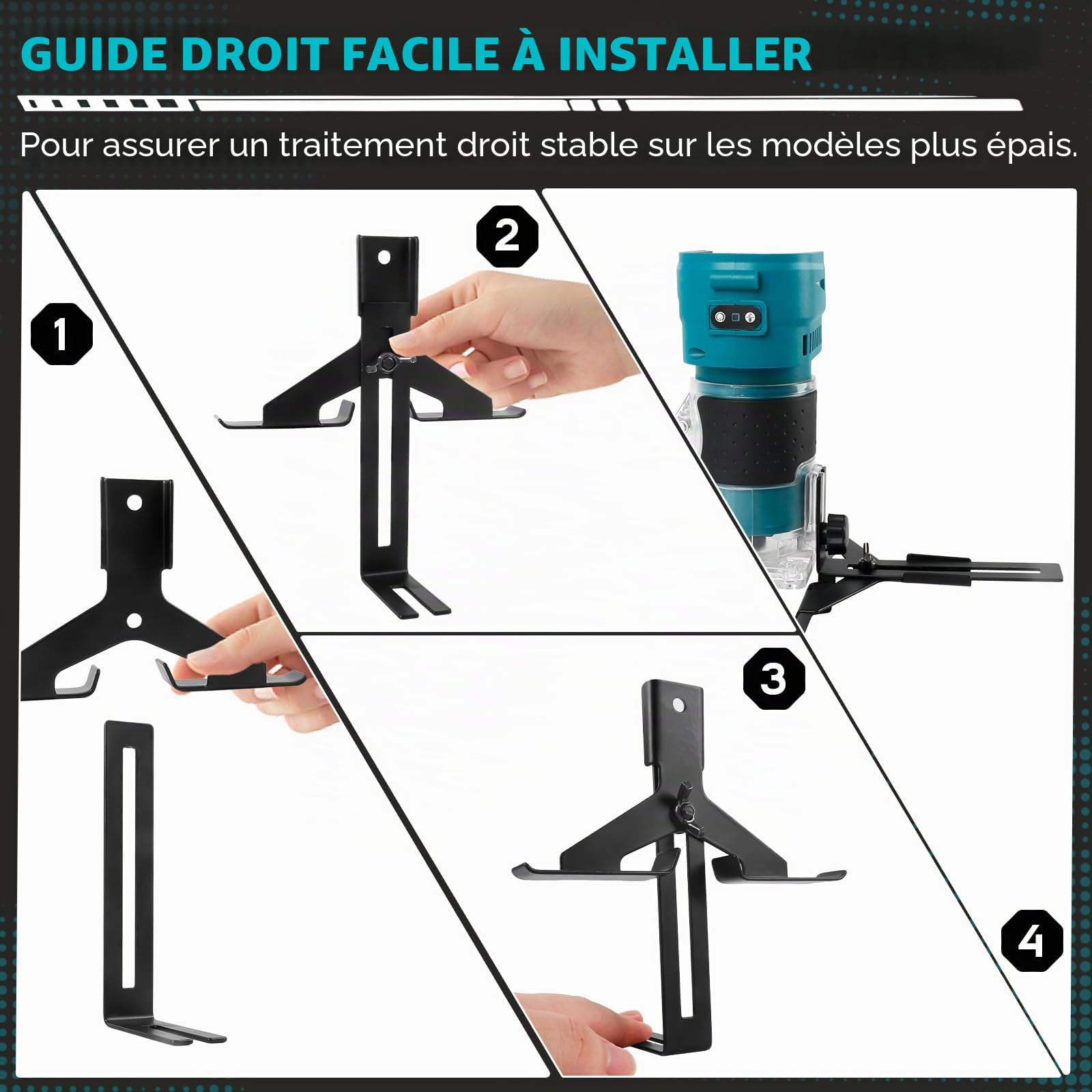 Fraiseuse sans fil compatible avec batterie Makita 18 V, 850 W, 30 000 tr/min, tailleuse de bois sans balais à 6 vitesses pour le travail du bois avec 15 pièces de fraises de 1/4" (sans batterie)