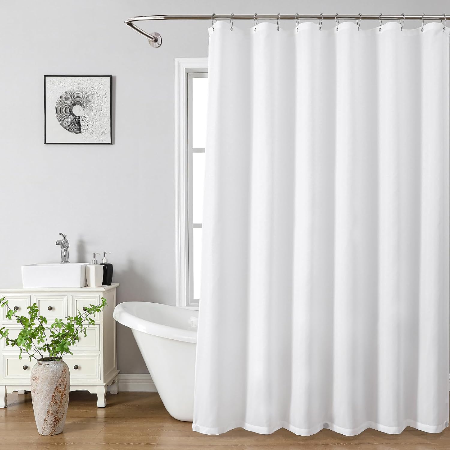 eachope Waterproof Fabric Shower Curtain Liner,72x72 Inch White,1 Pack