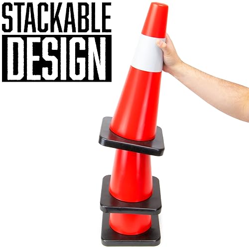 Miniatura 3 de Conos de sombrero de 18 pulgadas de alto en naranja fluorescente con manga reflectante y base negra para tráfico interiorexterior, área de trabajo