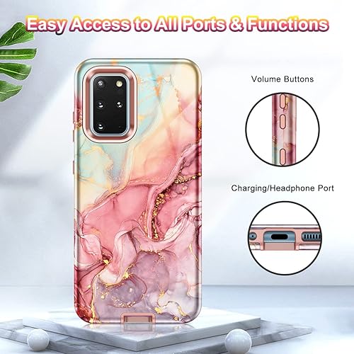 Miniatura 8 de Btscase Funda para Samsung S20 PlusS20+, mármol 3 en 1, resistente a prueba de golpes, cuerpo completo, policarbonato duro y suave, protección