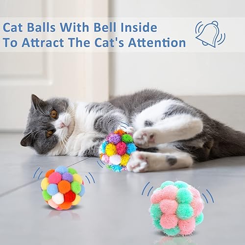 Miniatura 3 de Pelotas de juguete para gatos con campanas, 5 bolas de pompones para gatos, bolas de oropel para gatos, juguetes interactivos para gatos y gatitos
