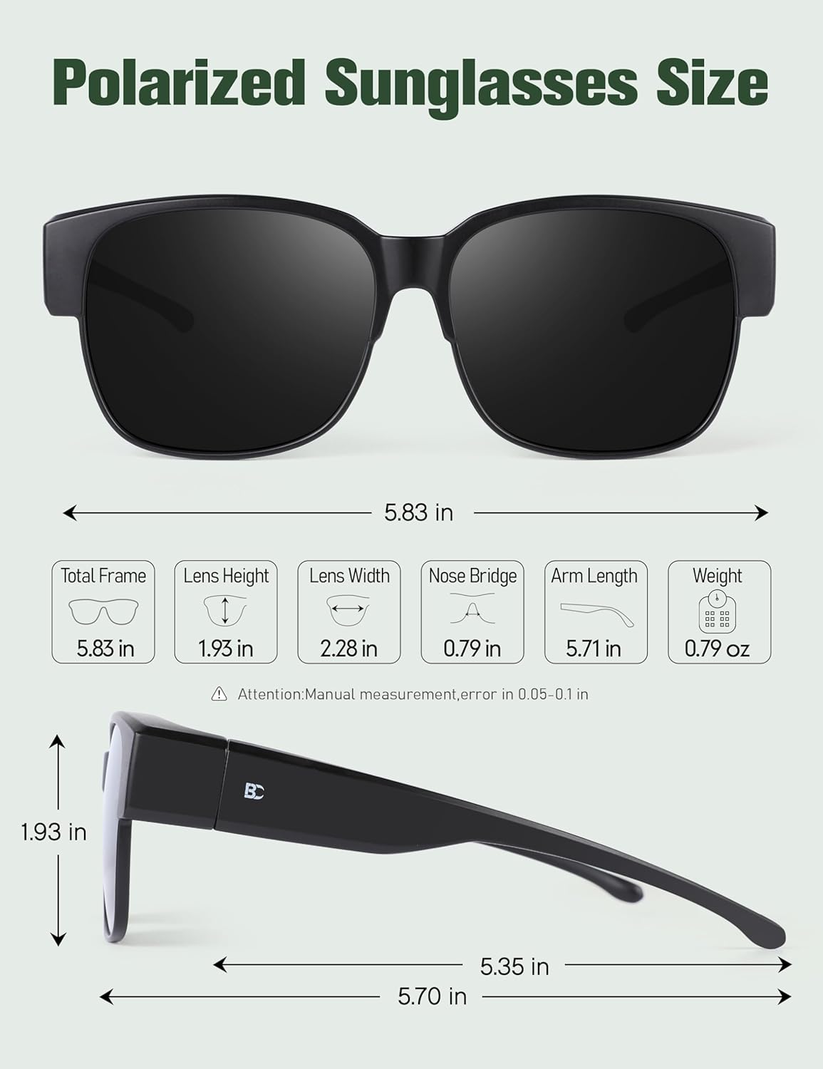 BIRCEN Polarized Fit Over Sunglasses: Wear Over Glasses Sunglasses Wrap Around Fitover Shades for Men Women UV Protection - Image 4