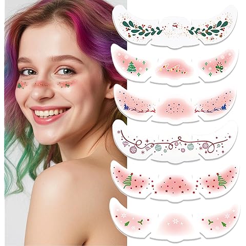 Christmas Glitter Face Tattoos – Waterproof Temporary Body Glitter Stickers for Hol...