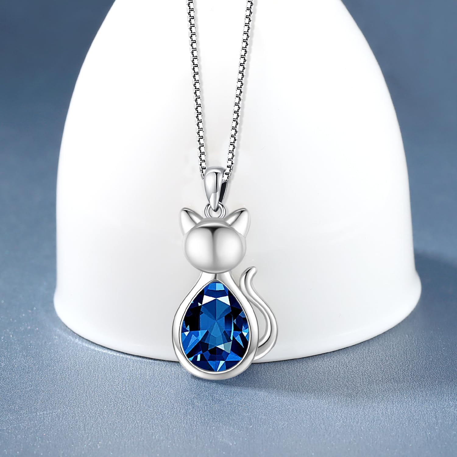 Odinstone Cat Birthstone Necklaces Jewelry Sterling Silver Cat Pendant Necklace Gift for Women Gifts, 18'' Silver Box Chain Women's Birthstone Crystal Cat Jewelry Gifts - Image 4