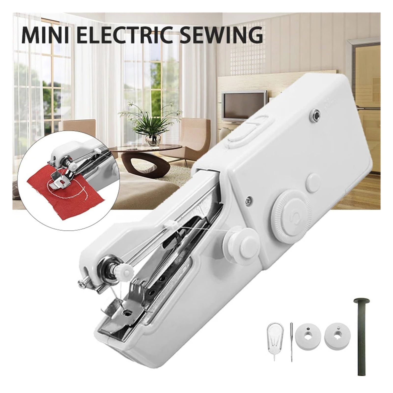Mini Macchina da Cucire elettrica Portatile + infila ago, Aghi Extra, Bobine, Filo per Tessuti Domestici, Potente, silenziosa e Stabile.