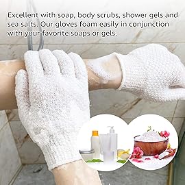 Evridwear Exfoliating Dual Texture Bath Gloves for Shower, Spa, Massage and Body Scrubs, Dead Skin Cell Remover, Gloves with Hanging Loop (1 Pair Light)