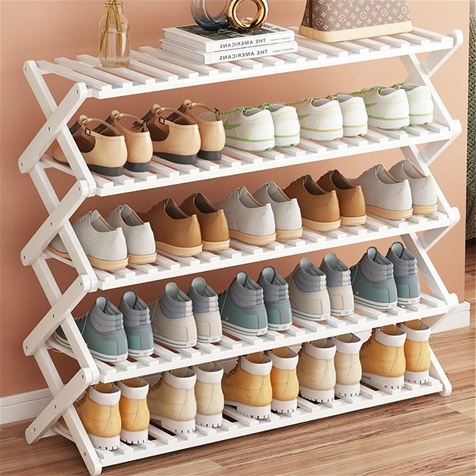 Étagère à chaussures pliable à 5 niveaux pour entrée sans montage