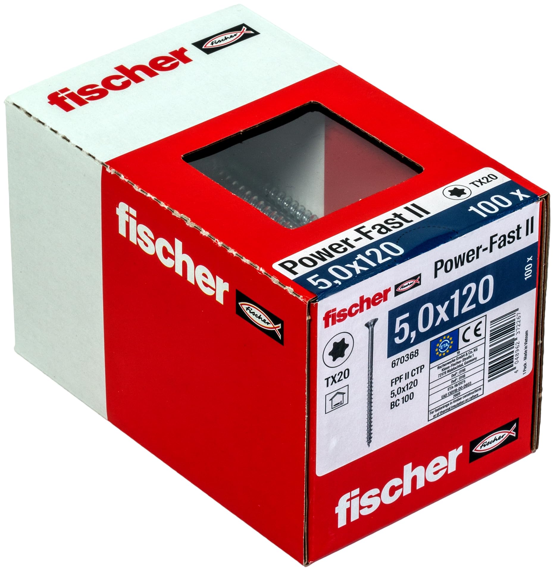 fischer PowerFast II CTP 5.0 x 120, Chipboard Screw (100 Pieces) with Partial Thread, Countersunk Screw with Inner Star, Screw for Woodworking, Reduces Screwing Resistance & Screwing Time โ image 1