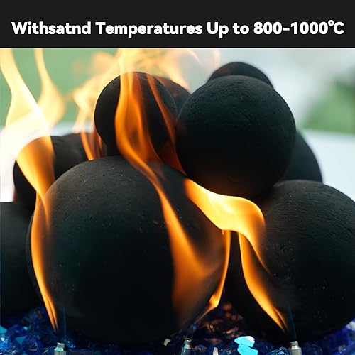 Miniatura 107 de Skyflame Juego de 6 bolas de fuego de cerámica, juego de 6 piedras redondas para fogatas o accesorios de chimeneas de interior y exterior, 5 Gris